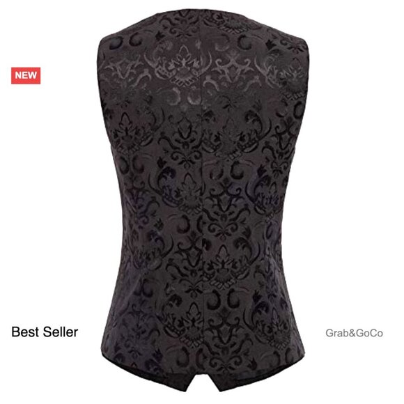 Vintage Steampunk Jacquard Waistcoat Vest Sleeveless Button Up Elegant Chic - Picture 2 of 6